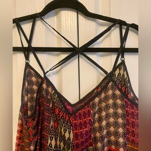 Sans Souci Vibrant Patchwork Pattern Boho Sexy Retro Strappy One-Piece jumpsuit